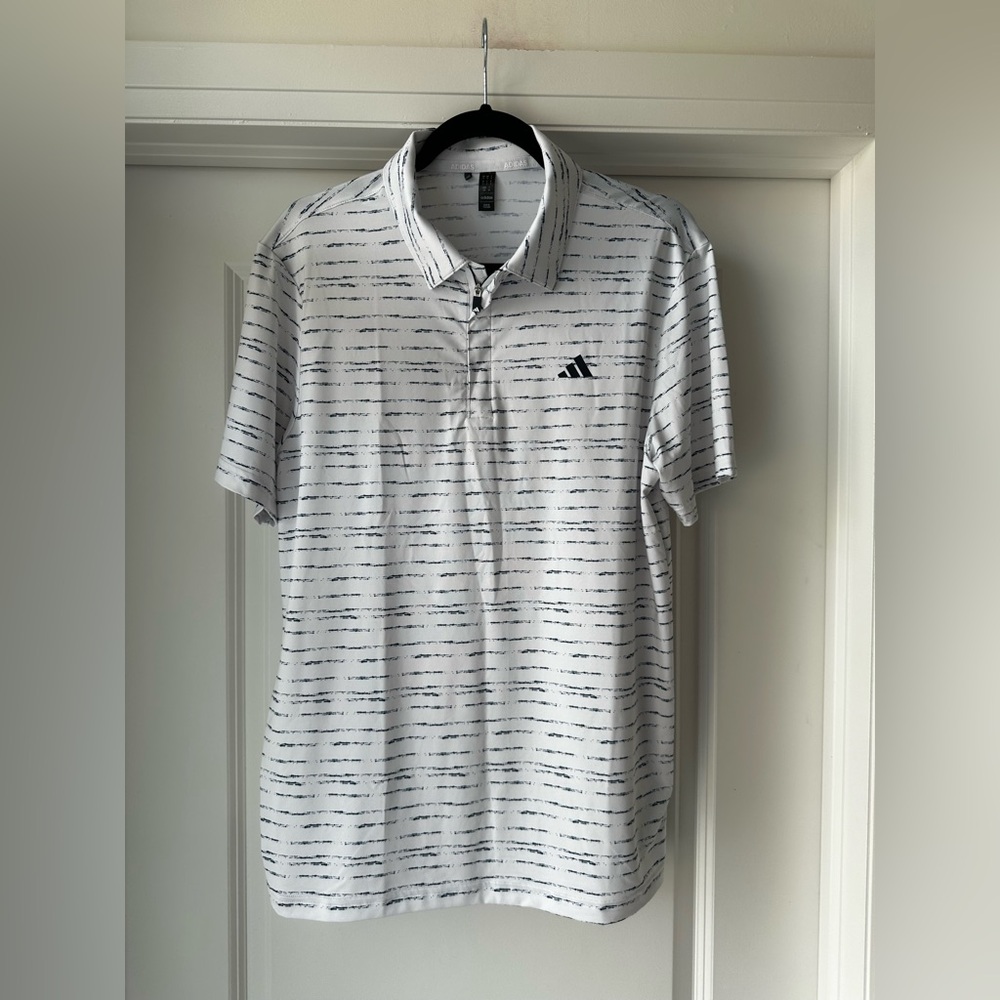 Adidas White and Black Polo Shirt with Classic Stripes